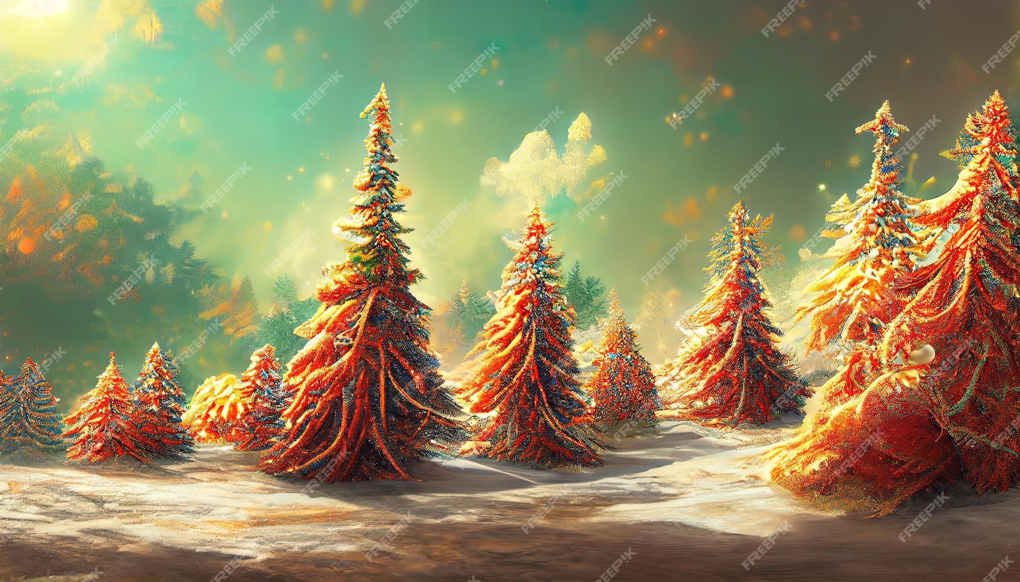 Premium Photo Decorated Christmas Trees In Winter Forest As