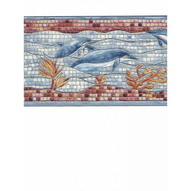 Cranberry Dolphin Mosaic Tile Wallpaper Border All Walls