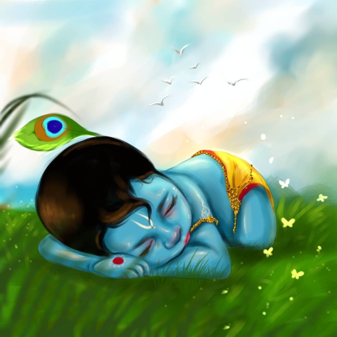 Little Krishna Cartoon Art Wallpaper