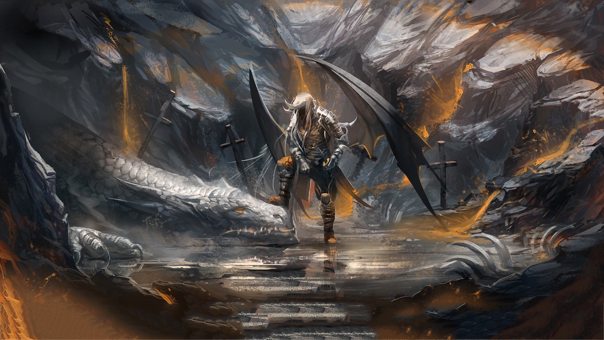 Wings Dragons Fantasy Art Artwork Drow Dark Elves Wallpaper Background