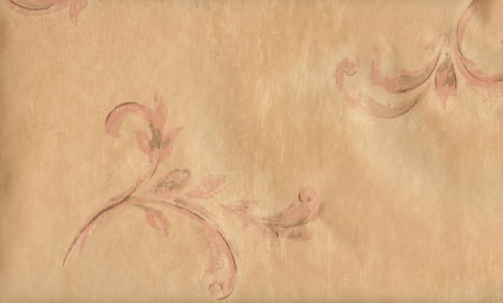 Wallpaper Pink Green Leaf Scrolls On Gold Faux