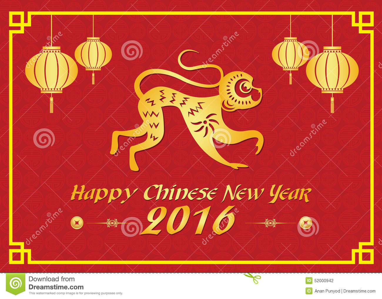 Monkey Chinese New Year Greeting Card Design Stock Vector