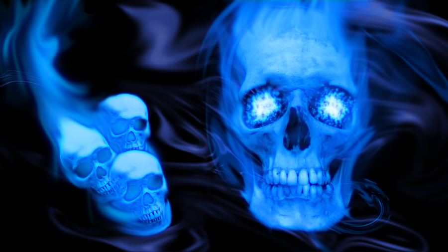 cool skulls on blue fire background