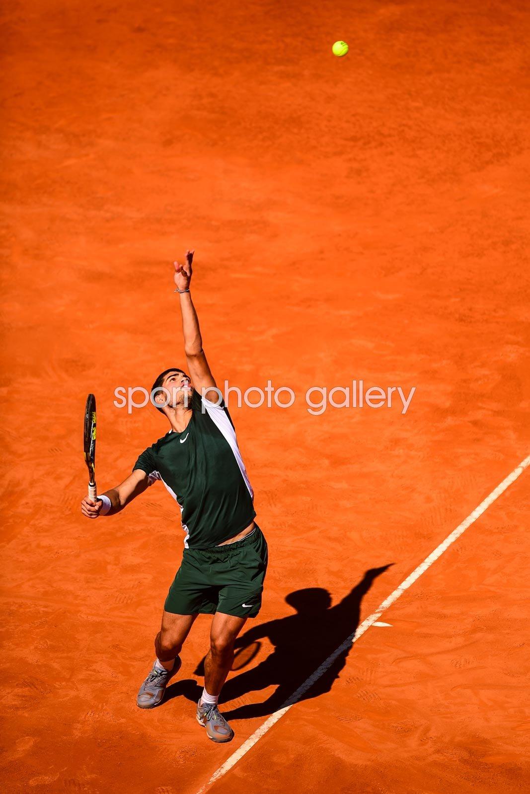Carlos Alcaraz Of Spain Serves Madrid Open Image Tennis