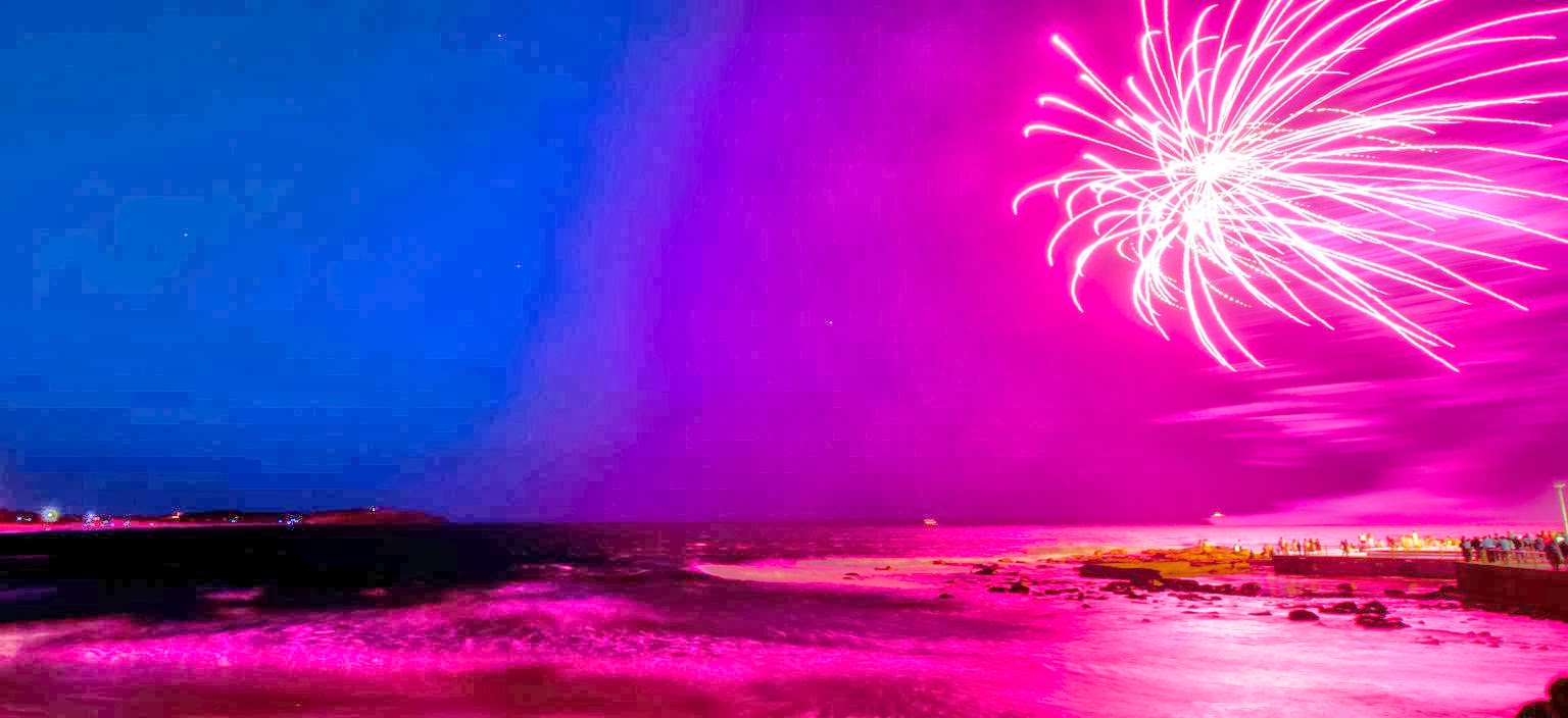 Beach Fireworks Pink Hd Wallpaper Banner Whae