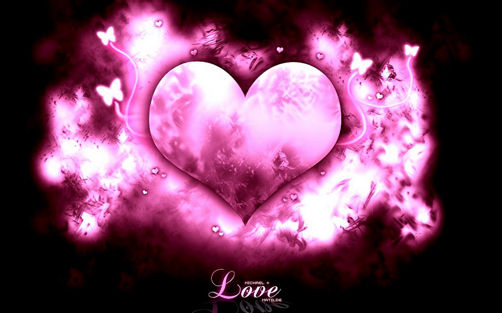 Cute pink heart with pink shades and black background and love texture