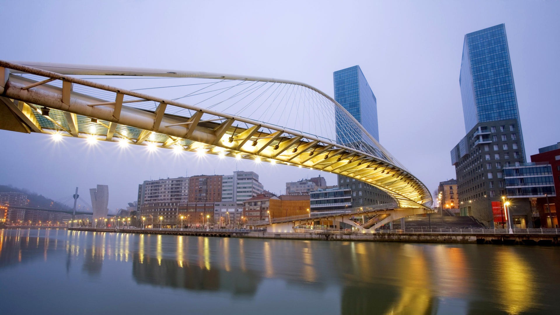 Cityscape Bridge River Reflection Building Bilbao Wallpaper