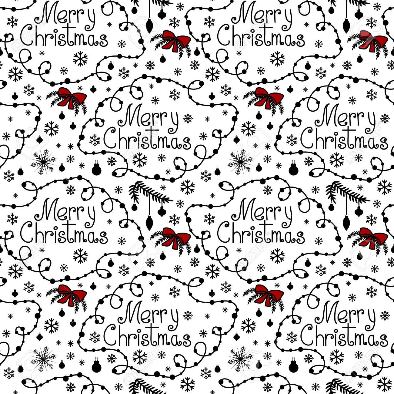Merry Christmas Background With Hand Drawn Text Swirls And