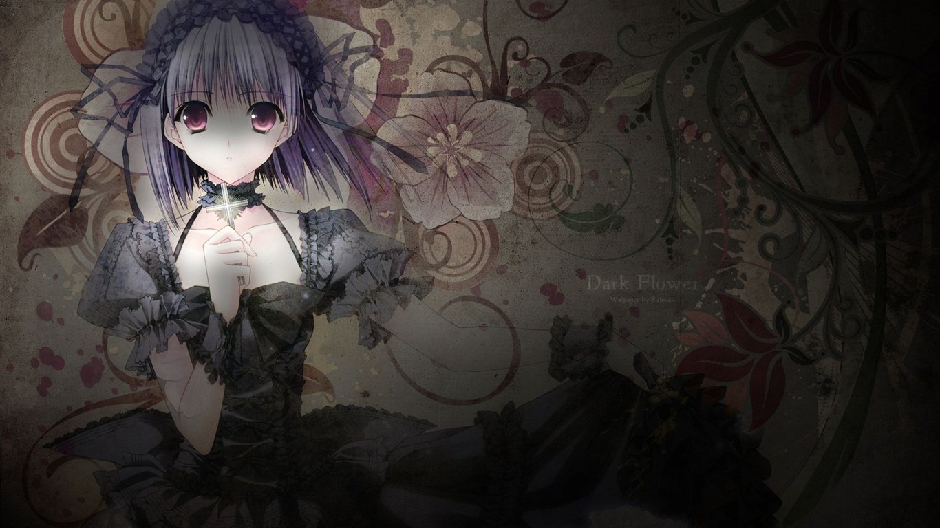 Free download Anime Gothic Girl Dark Flower wallpaper [1366x768