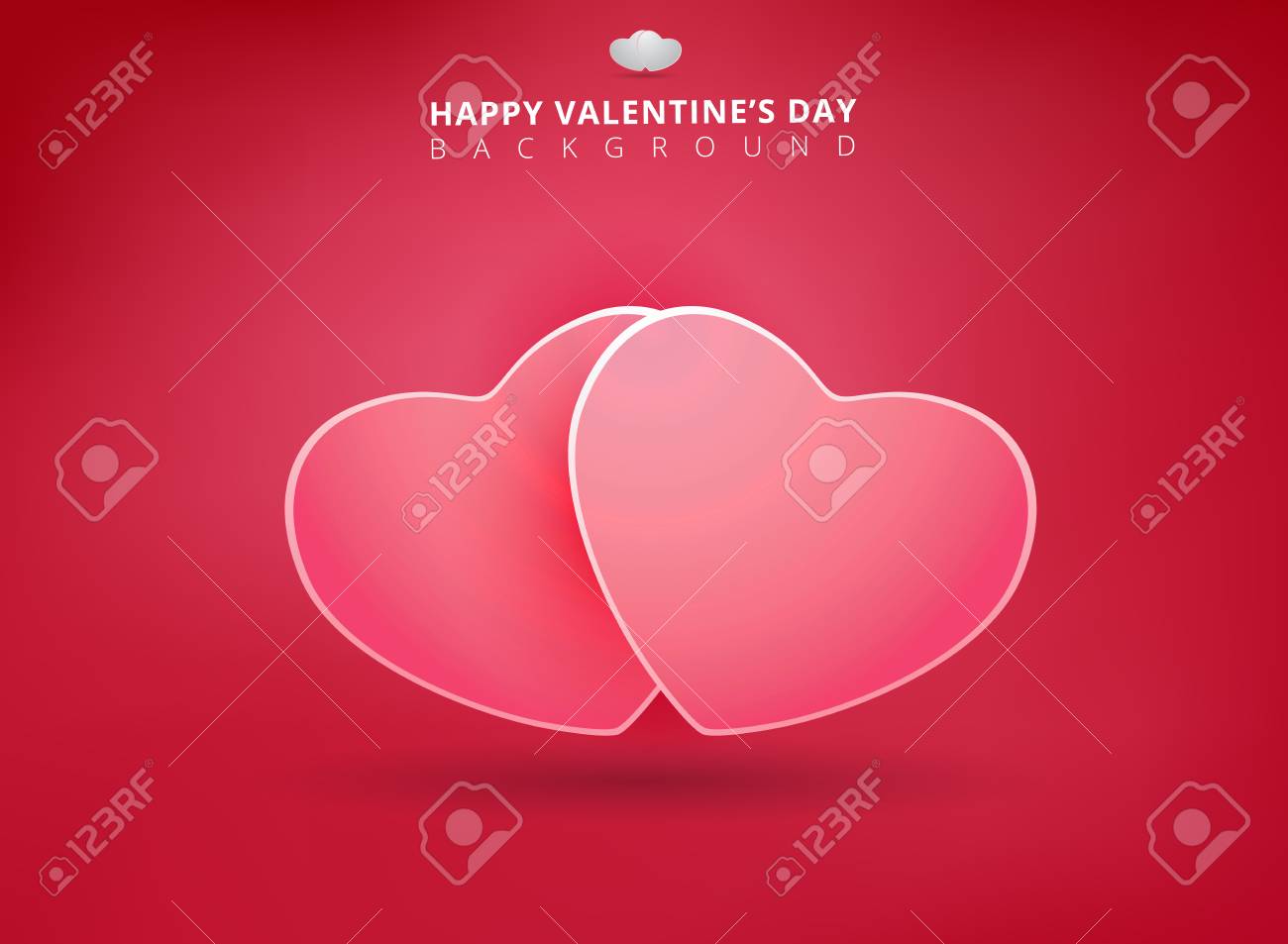 Happy Valentines Day On Pink Background With Twin Hearts Vector