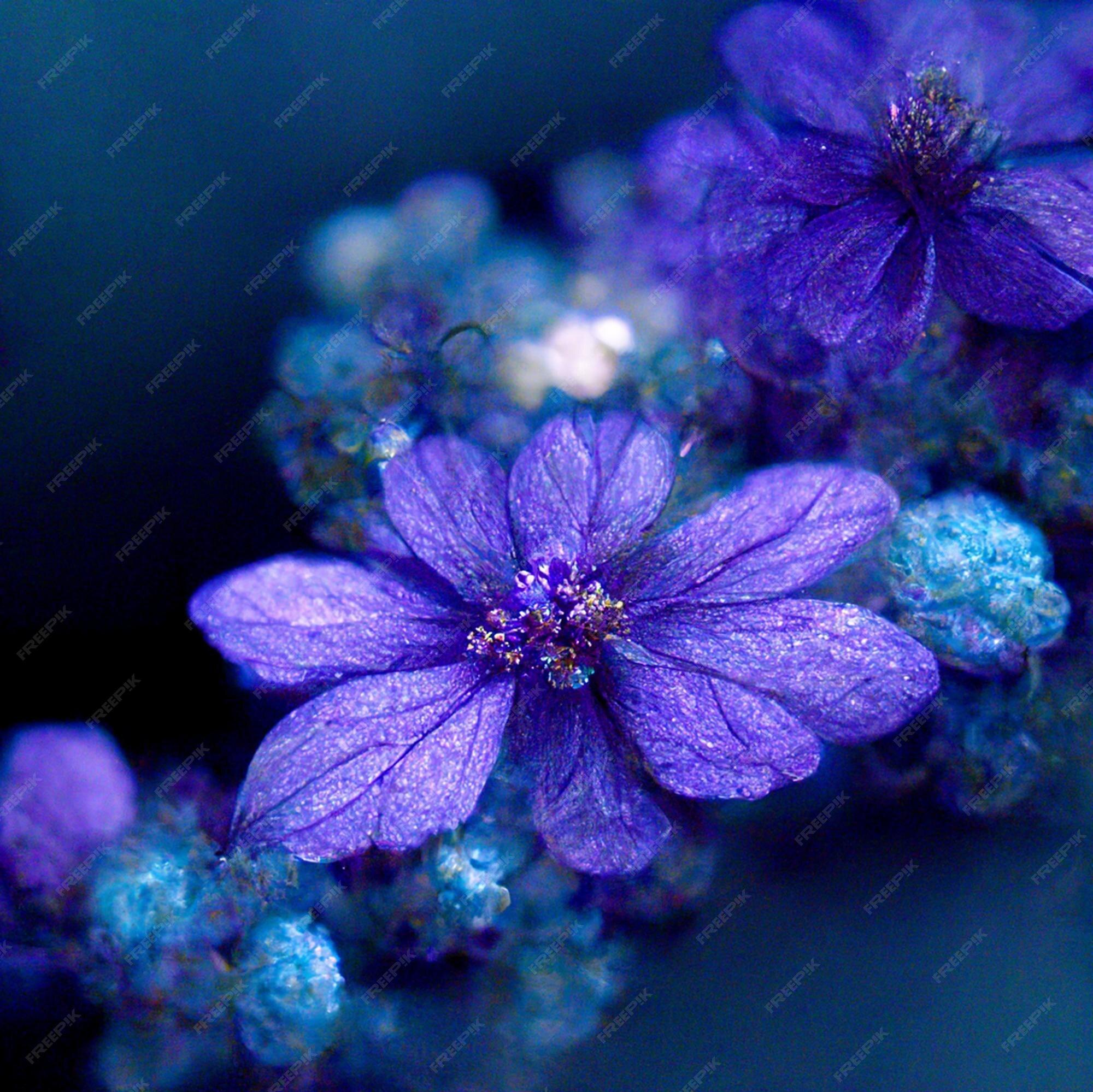 Premium Photo Purple And Blue Realistic Flowers With Green Stems
