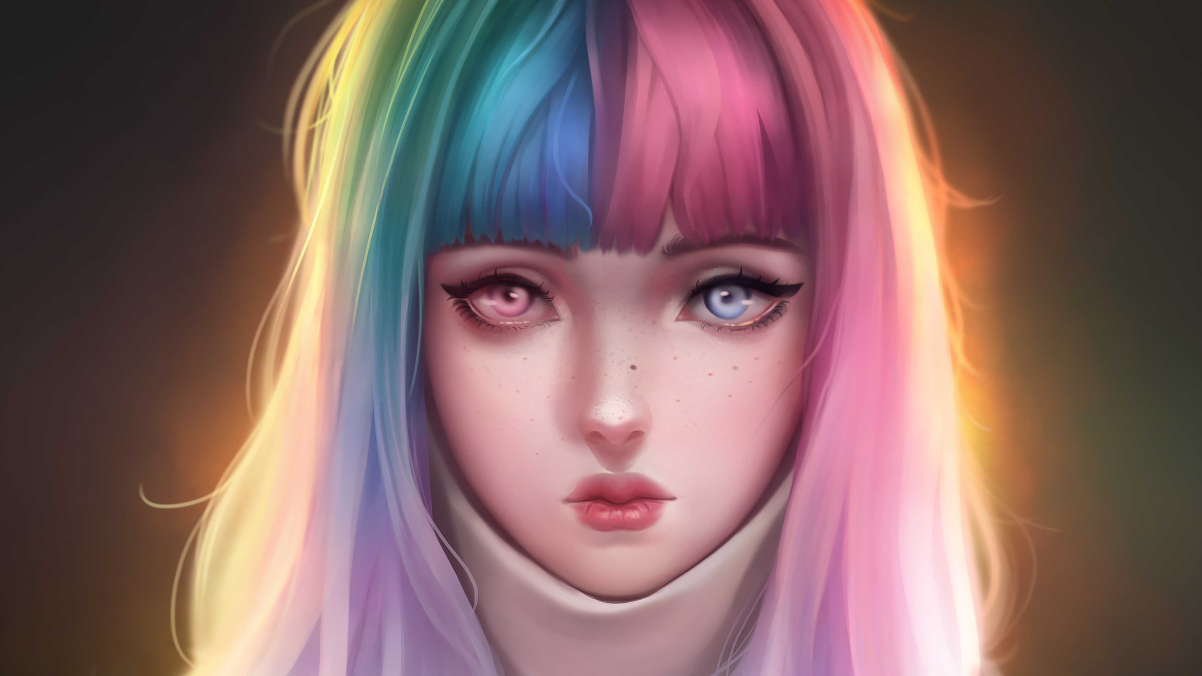 Anime Girl Colorful Hairs 4k Wallpaper HD