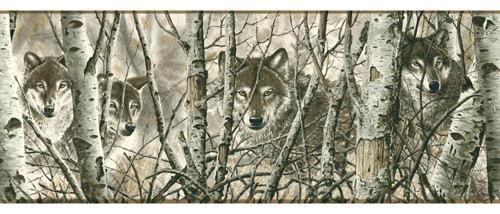 Lake Forest Lodge Wolves Border Traditional Wallpaper