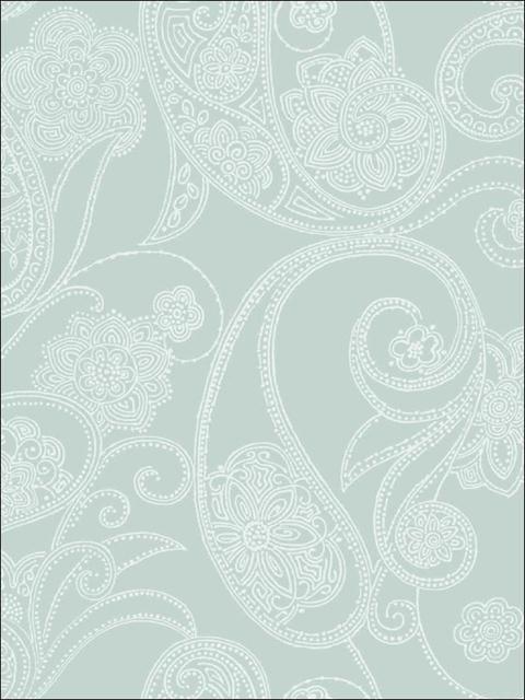 Wallpaper Candice Olson Metallic Dotted Gold Paisley on Turquoise Background 