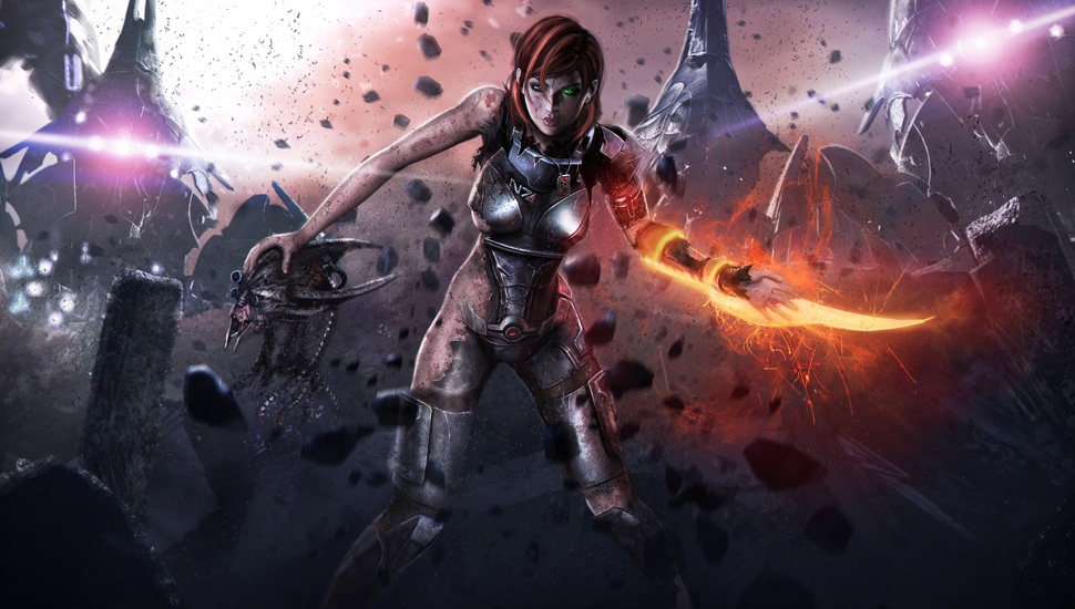 Mass Effect Girl Costume Weapons Art Wallpaper And Desktop