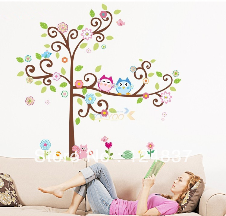 2013 New Design Owl scroll Tree sticker Removable Decals Home Decor 750x718