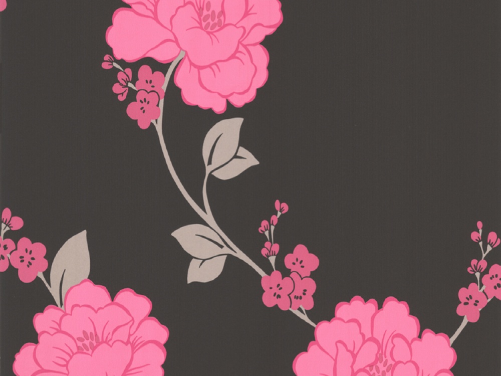 Delivery On Llb Shantung Pink Black Floral Wallpaper