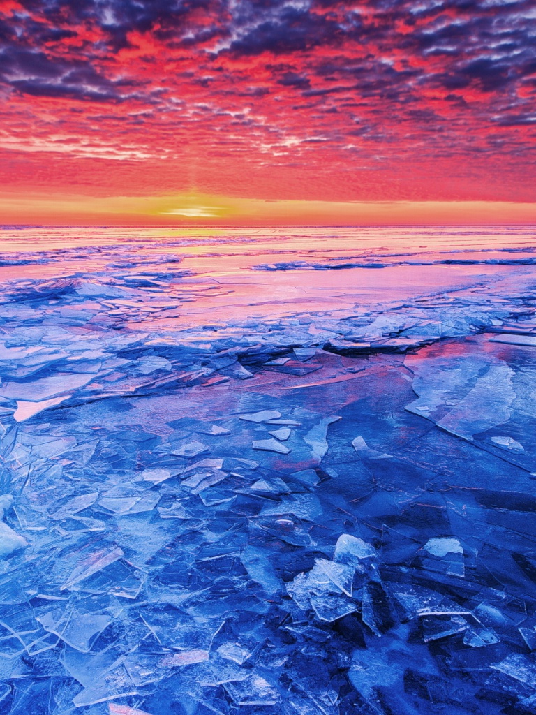 768x1024 Blue Frozen Lake Red Sunset Ipad mini wallpaper