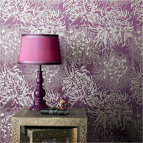 Archive bold geometric floral wallpaper accent wall vintage bedroom