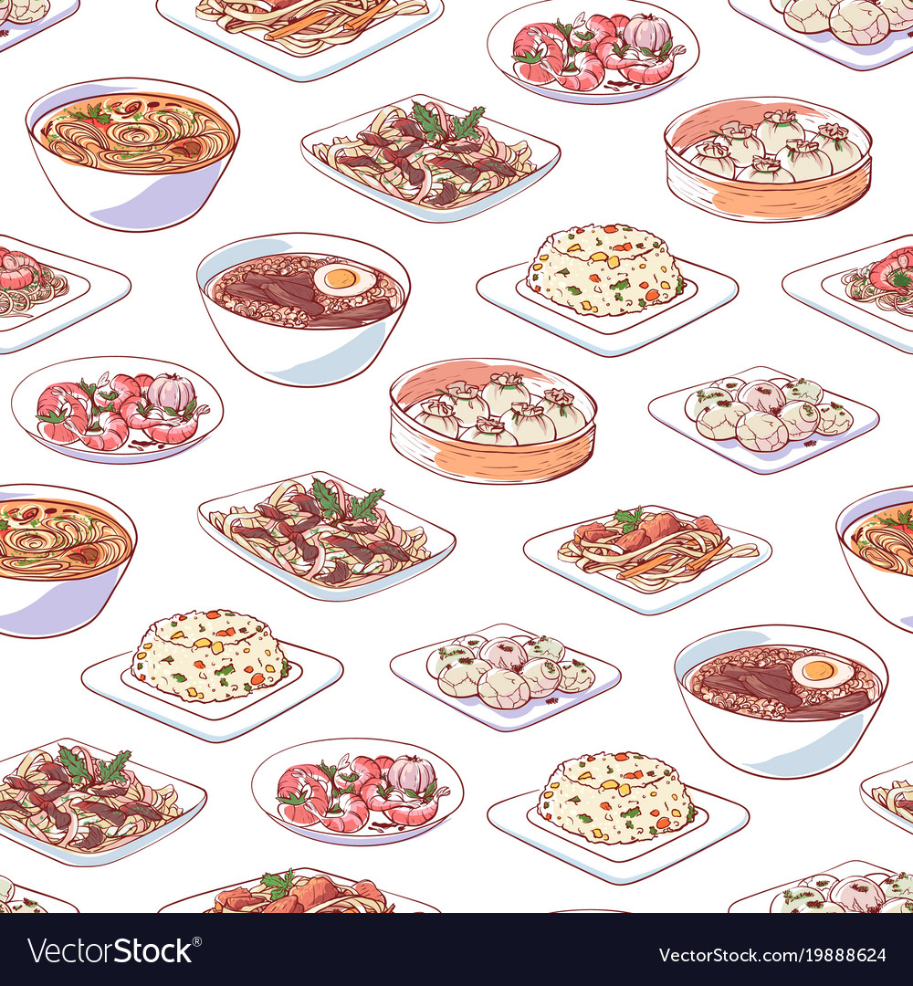 Chinese Cuisine Dishes On White Background Vector Image