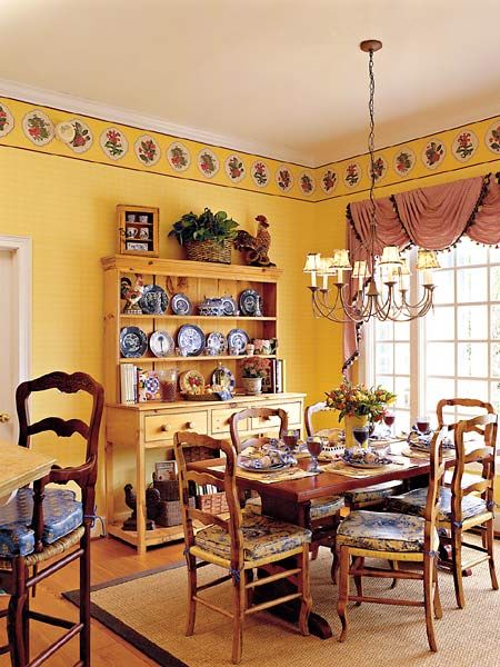 Country French Style Breakfast Room The Yellow Plaid Wallpaper Adds