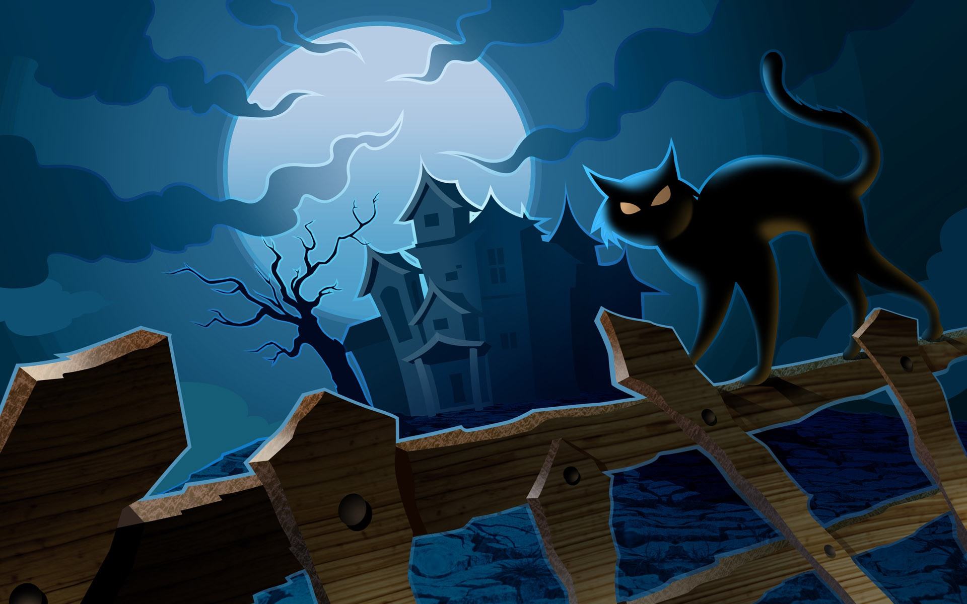 Haunted House Cat Wallpaper Holidays HD Background
