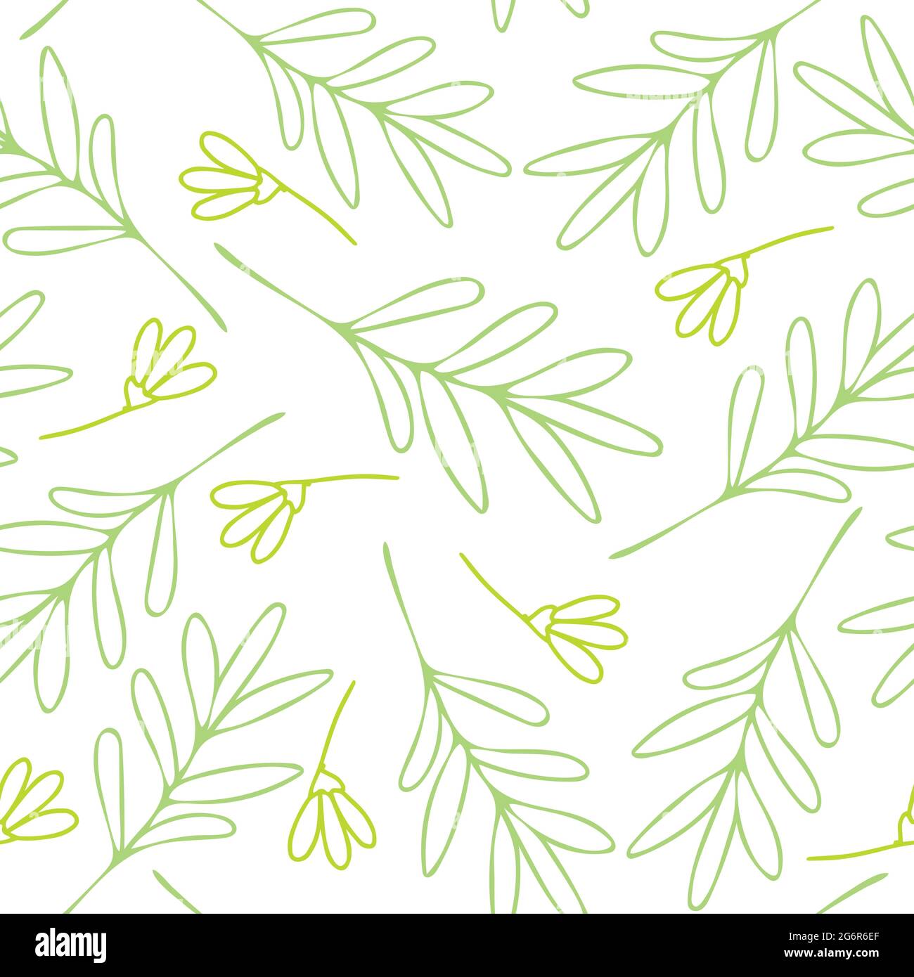 Seamless Vector Pattern With Outlined Leaves On White Background