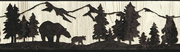 Black Charcoal Bear Pine Silhouettes Wallpaper Border Wt1136b