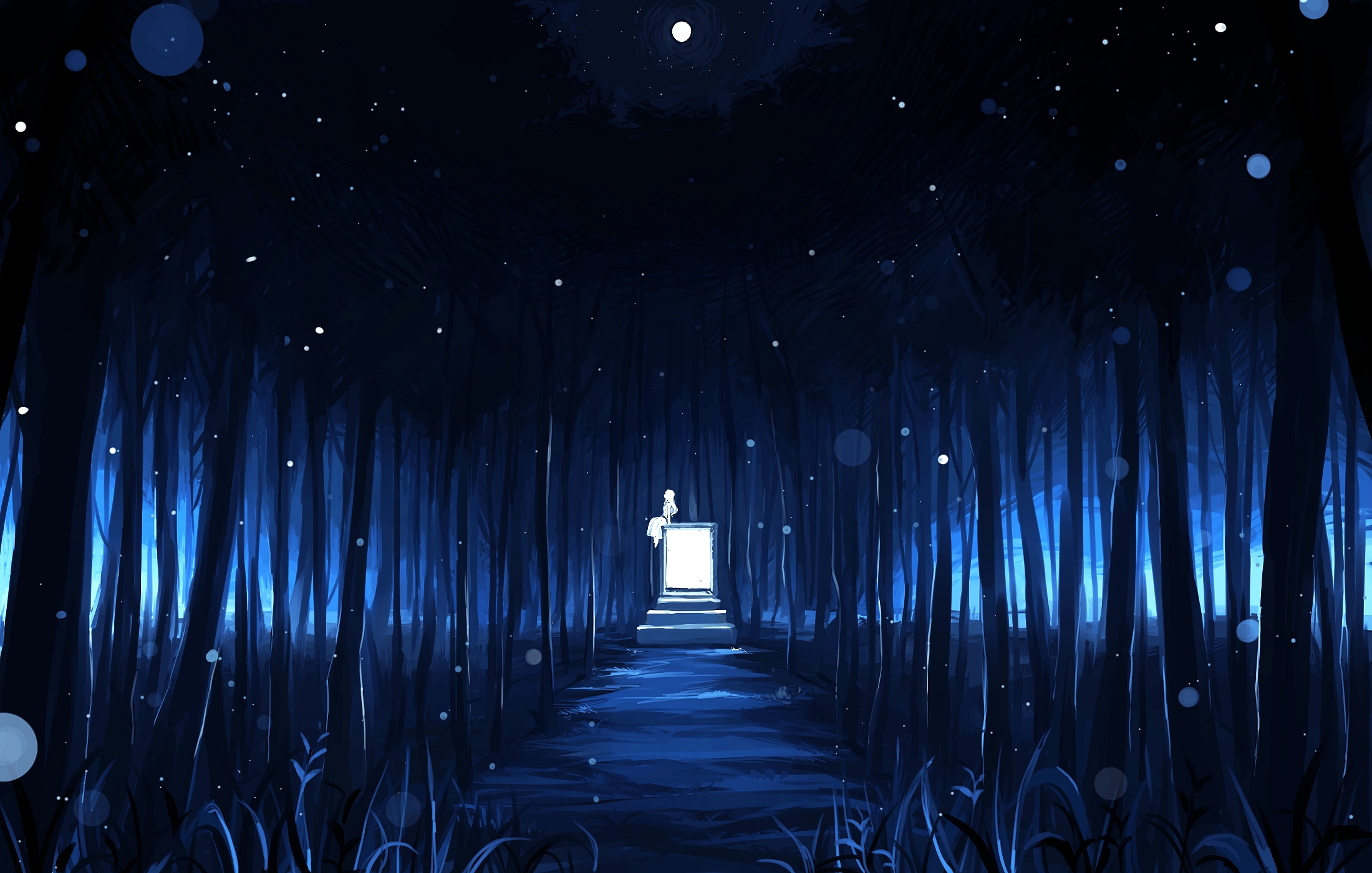 Download 2200x1400 Anime Landscape Dark Forest Stars Moon