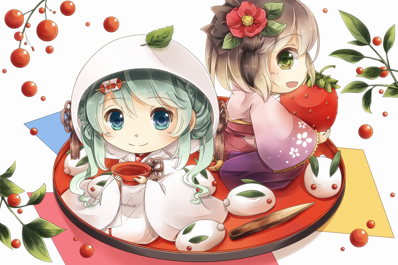 Cute Chibi Kimono Japanese Dress Girls Anime HD Wallpaper Desktop PC