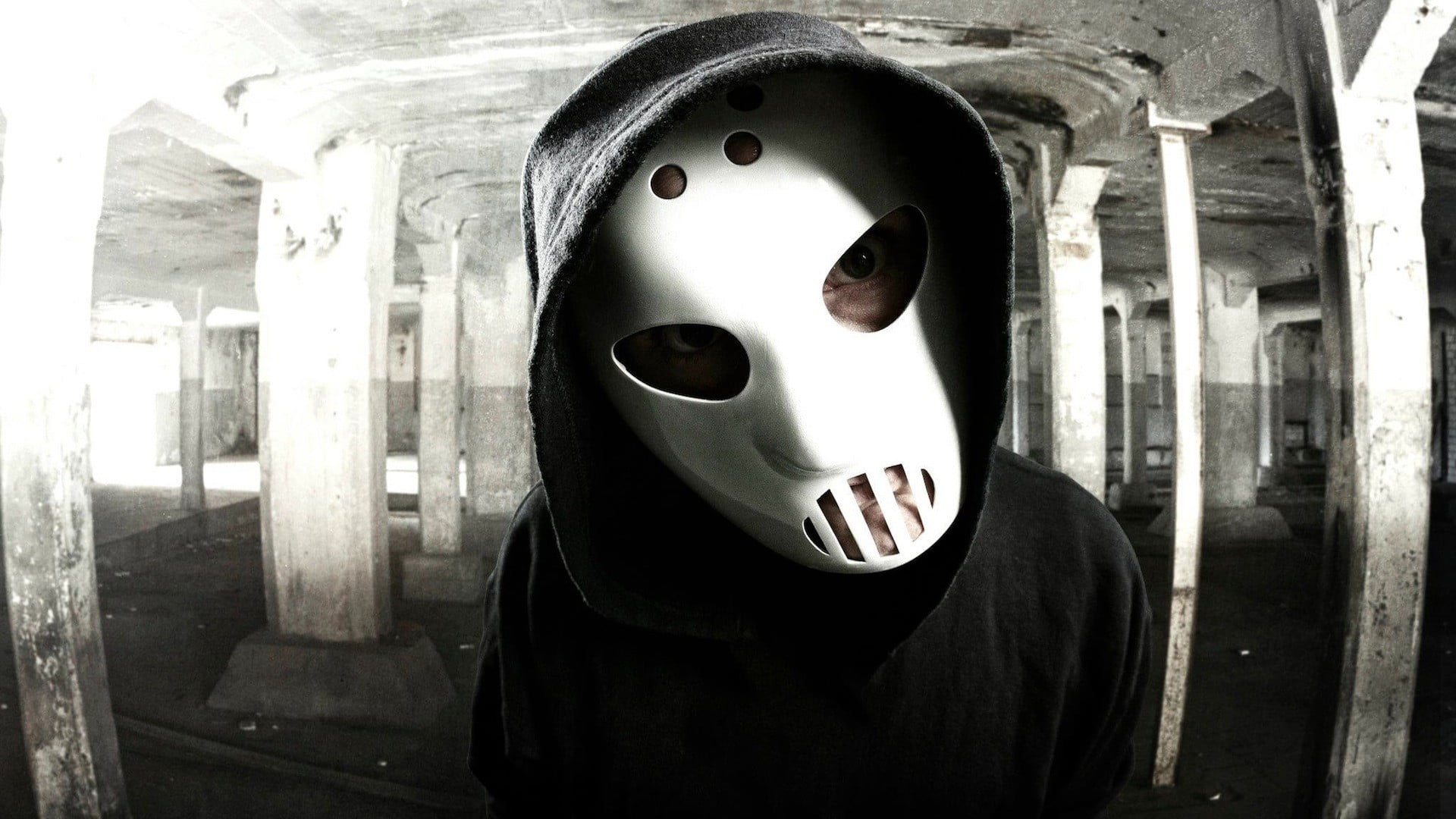 White Face Mask And Black Hoodie Top Angerfist Hockey