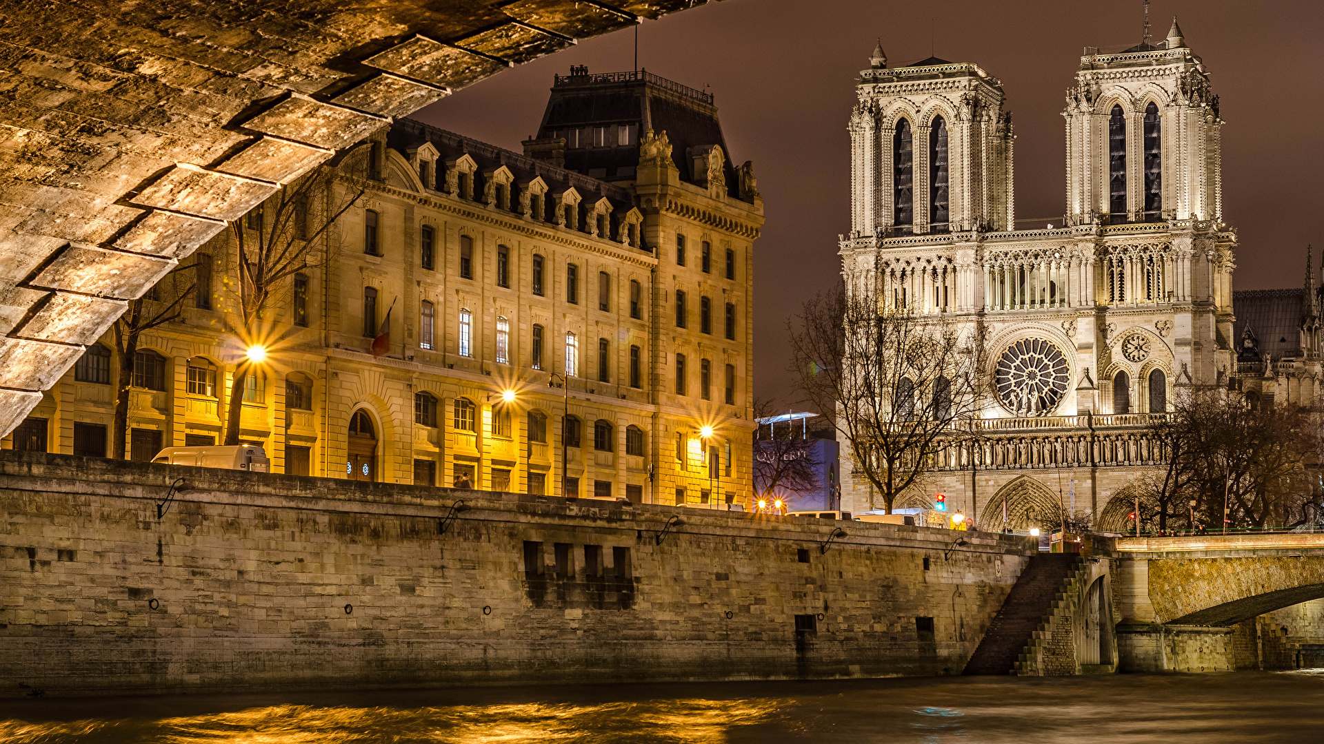 Image France Notre Dame De Paris Night Time Cities