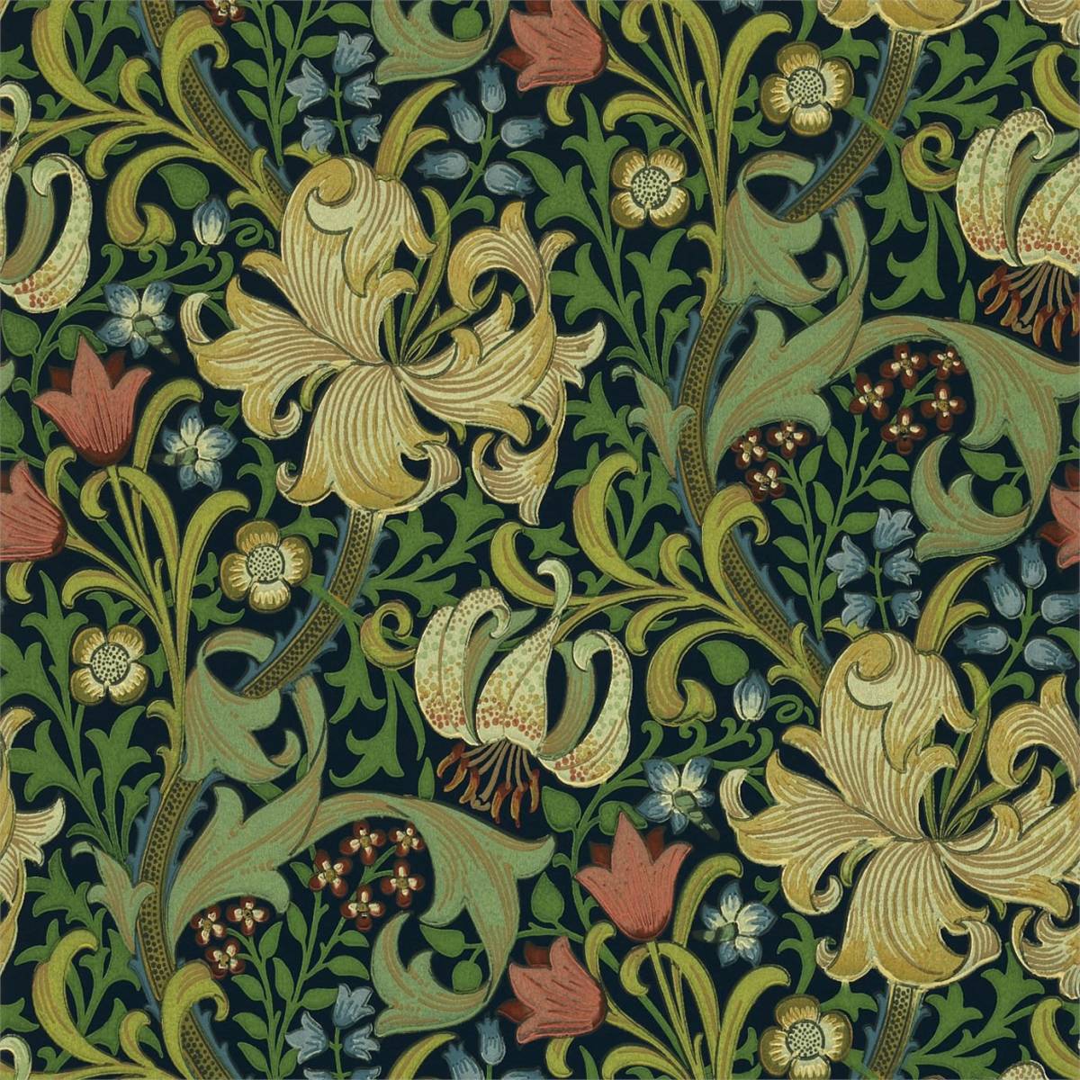 Golden Lily Wallpaper Indigo William Morris Co