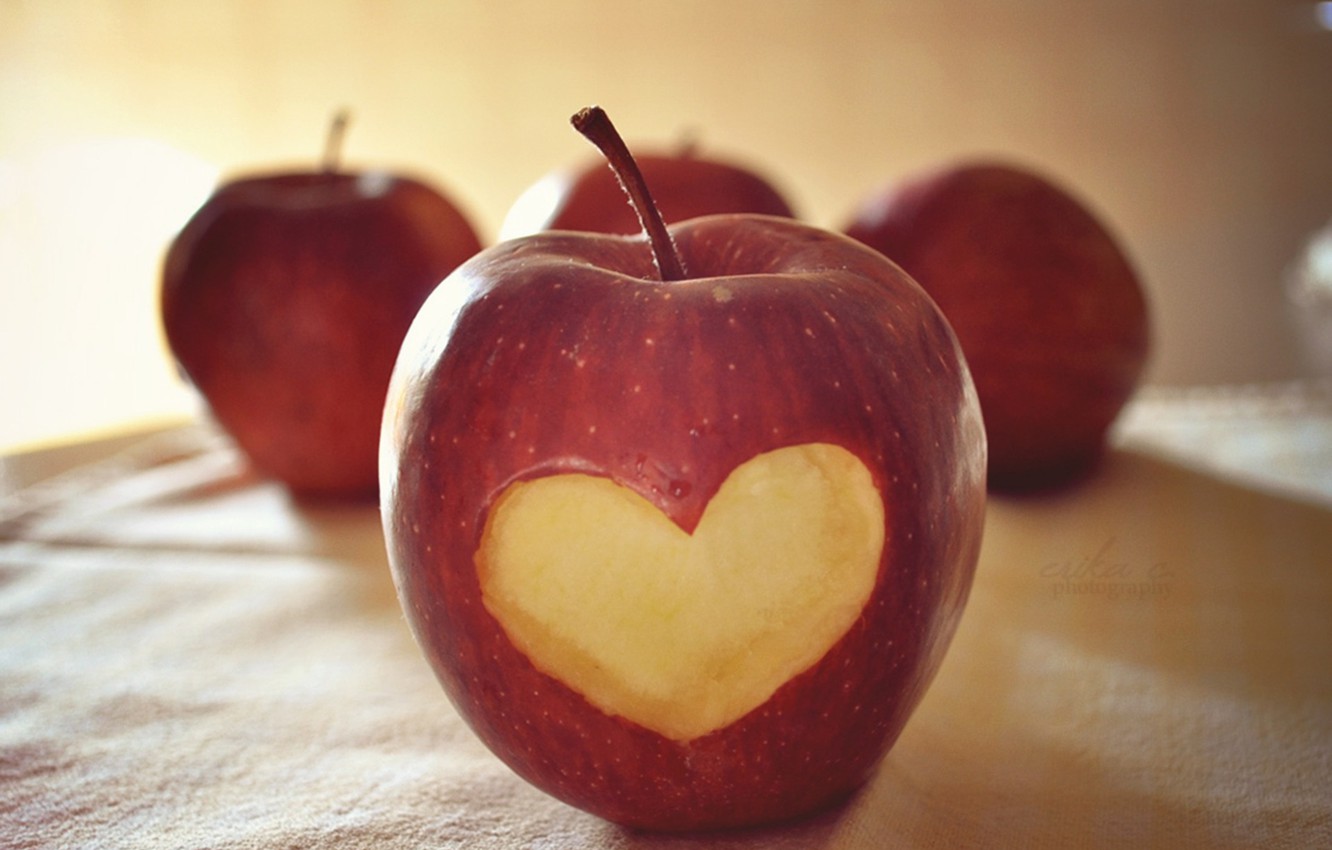 Wallpaper Macro Love Creative Mood Heart Apple Fruit