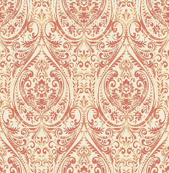 Gypsy Coral Damask Wallpaper From The Kismet Collection By Brewster