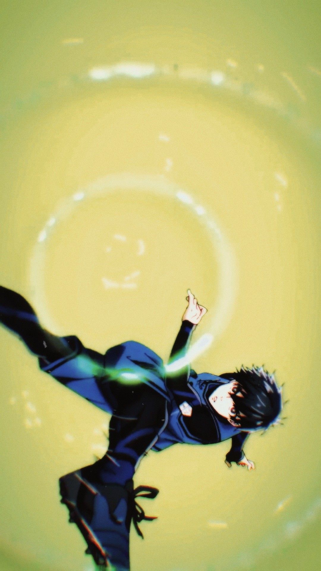 Dynamic action shot of Isagi Yoichi from Blue Lock, mid-air with a focused expression, showcasing his agility and determination