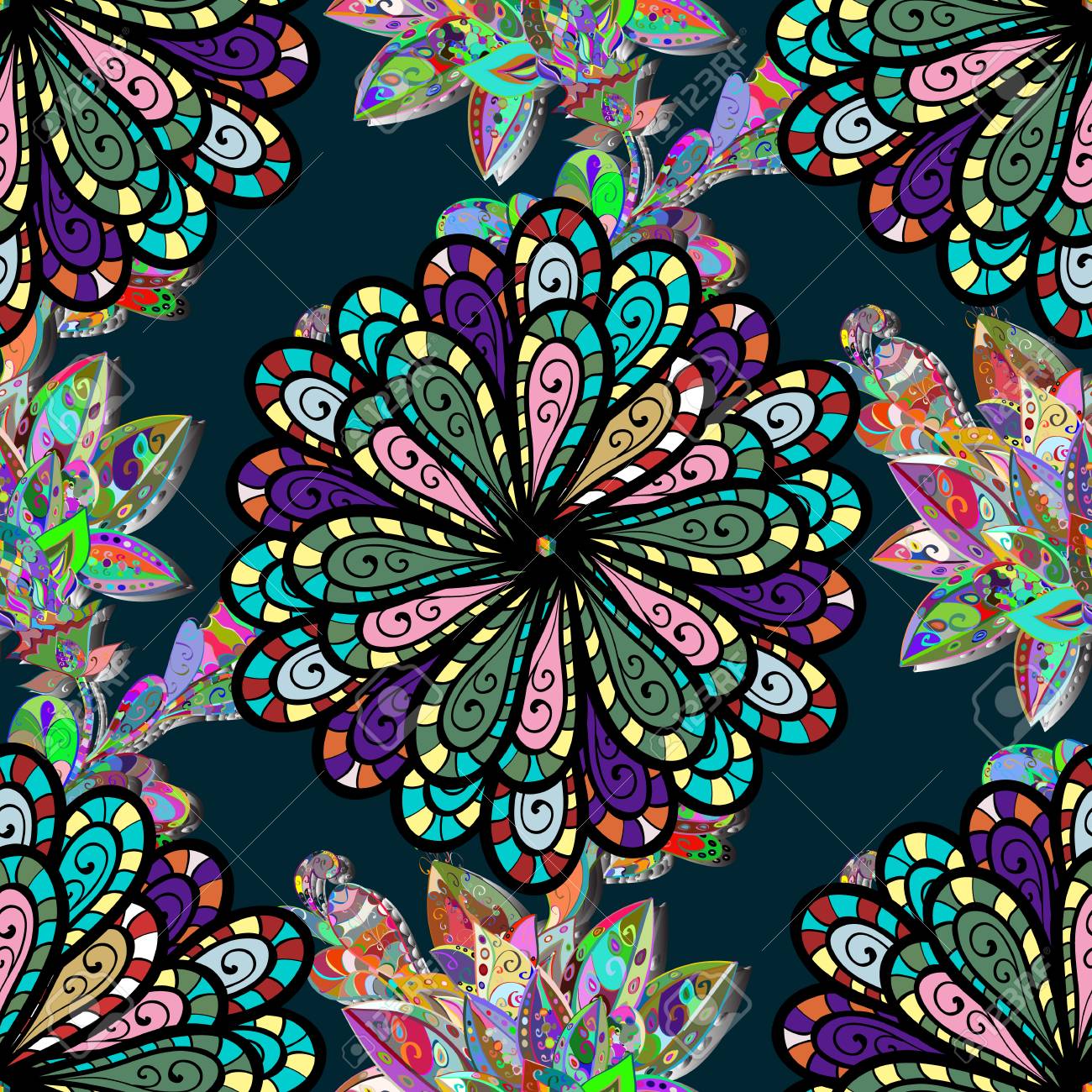 Seamless Pattern With Flowers On Motley Background Vector