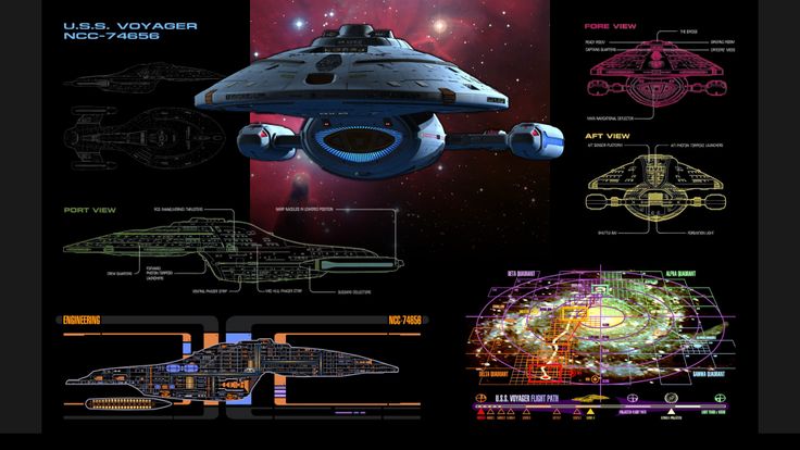 Star Trek Voyager Schematics Wallpaper With Side Panels For Desktop