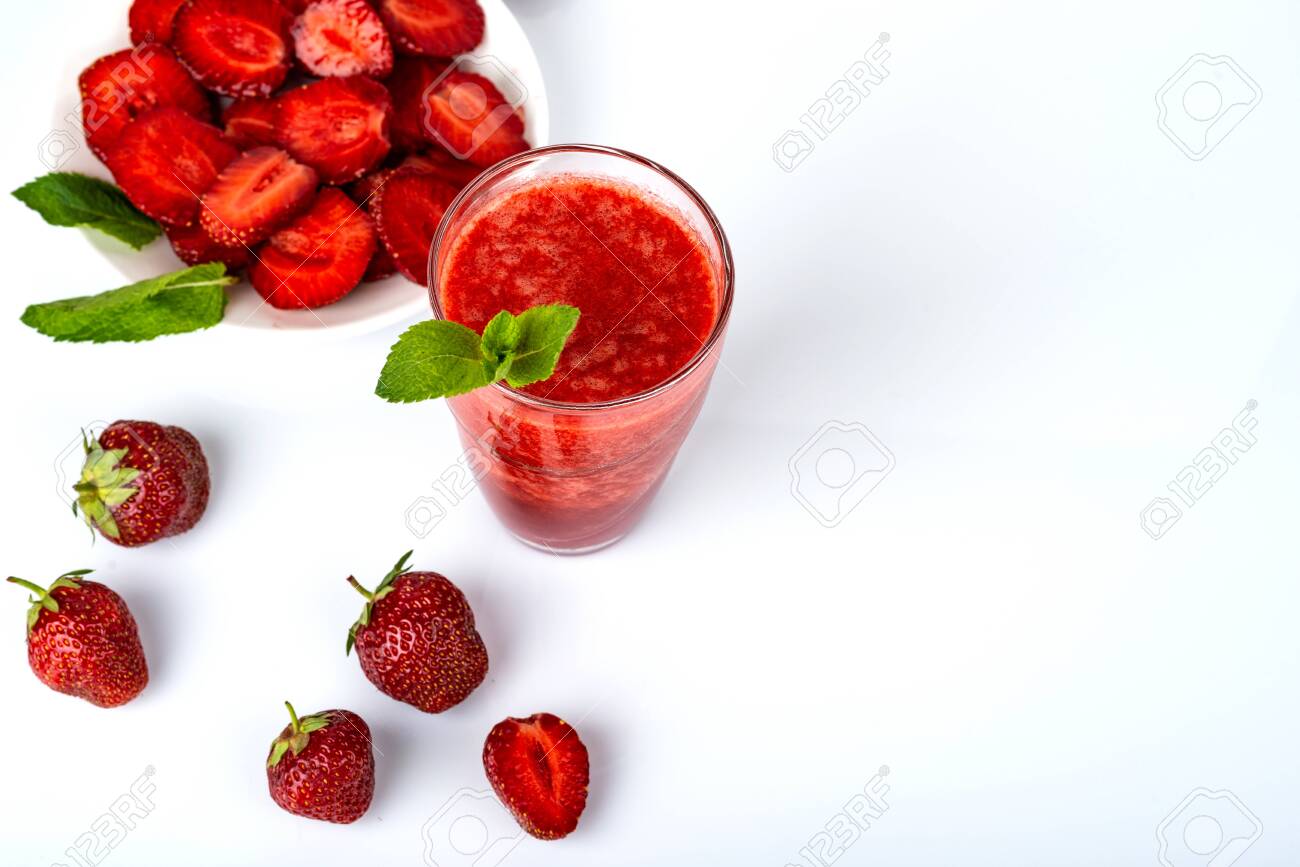 Tasty Strawberry Smoothie On White Background Fresh