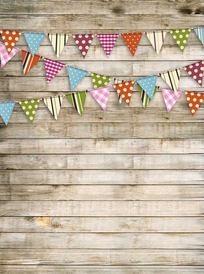 Printed Washed Wood Bunting Flag Backdrop In