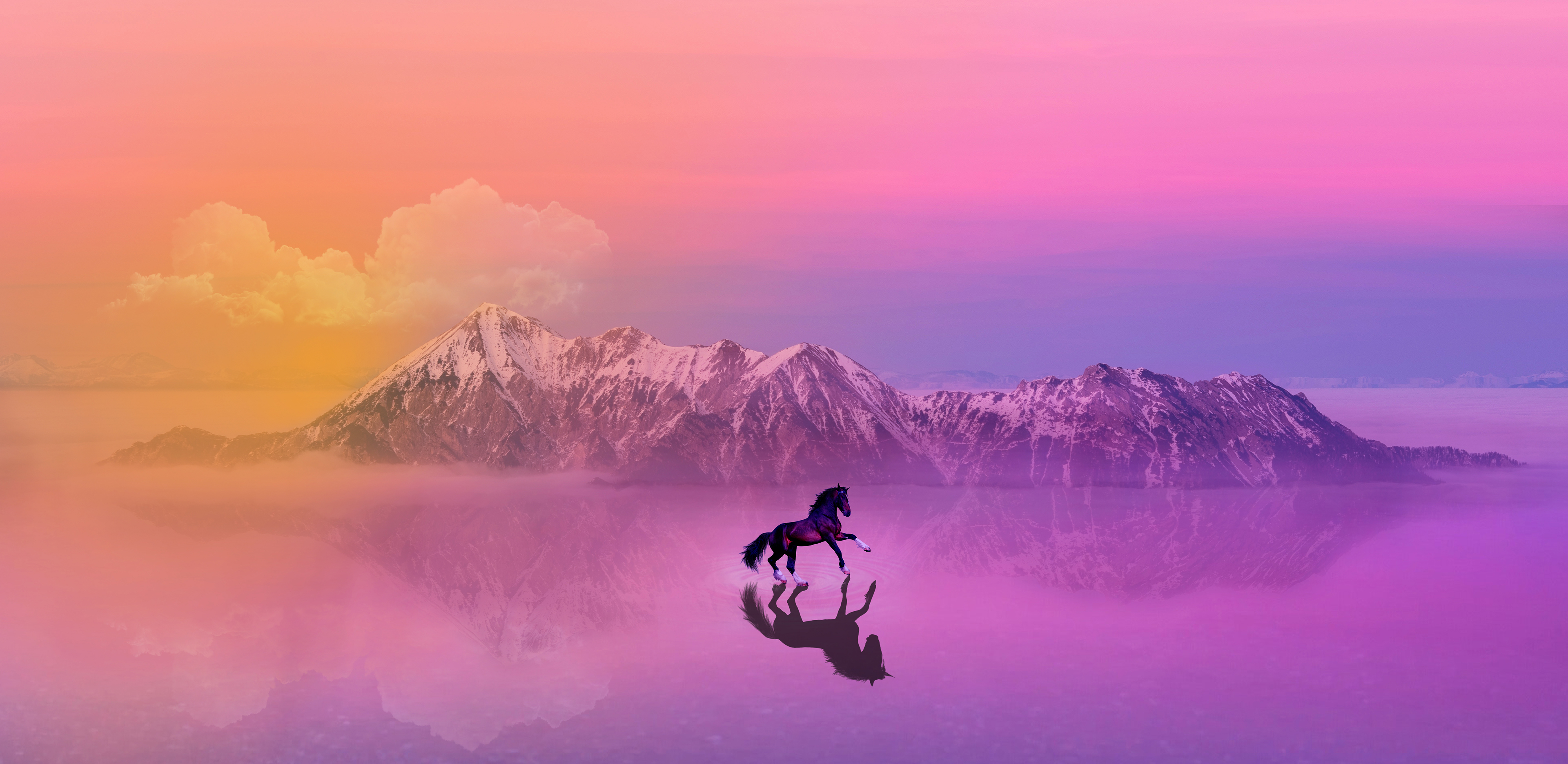 [122195] Pink Mountains Reflection Nature Blue Clouds Sunset