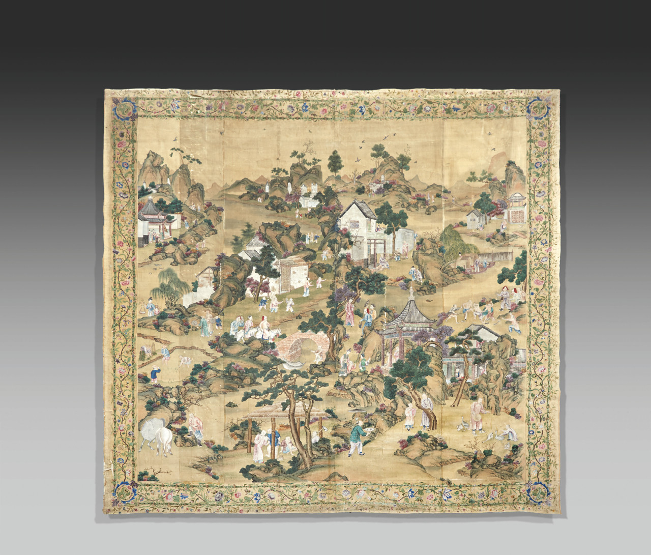 Rare Set of Chinese Export Silk Wallpaper Panels Qing Dynasty