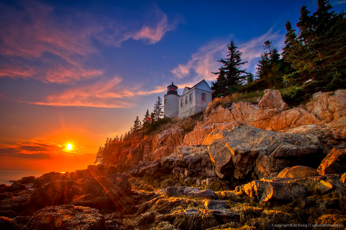 Sunset At Bass Harbor Lighthouse Acadia National Park Maine HDr