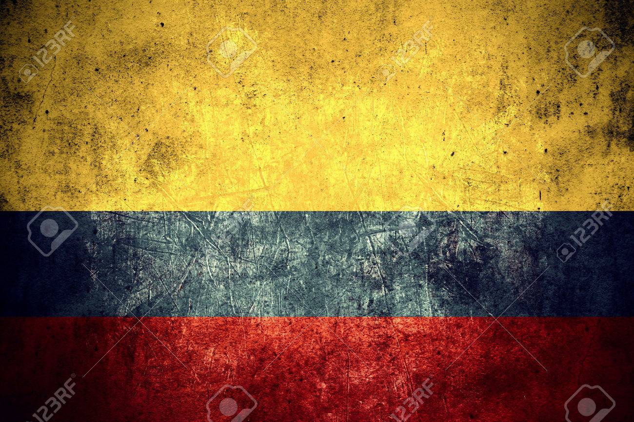 Flag Of Colombia Or Colombian Banner On Rough Pattern Texture
