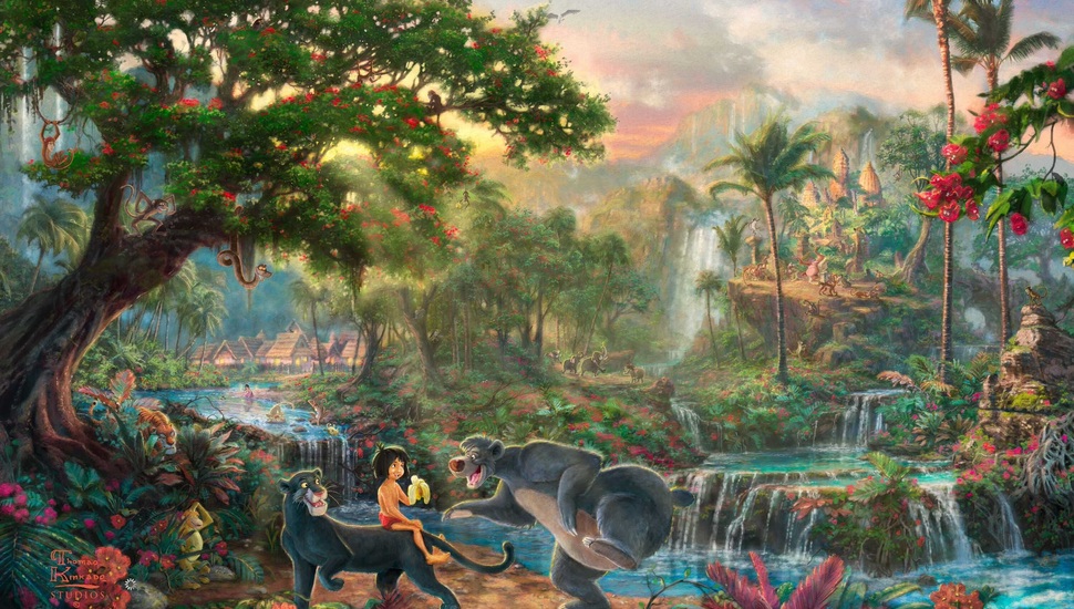 Thomas Kinkade Studios Walt Disney Painting The Jungle Book