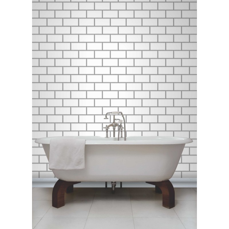 Ceramica White Subway Tile Effect Wallpaper By Fine Decor Fd40136