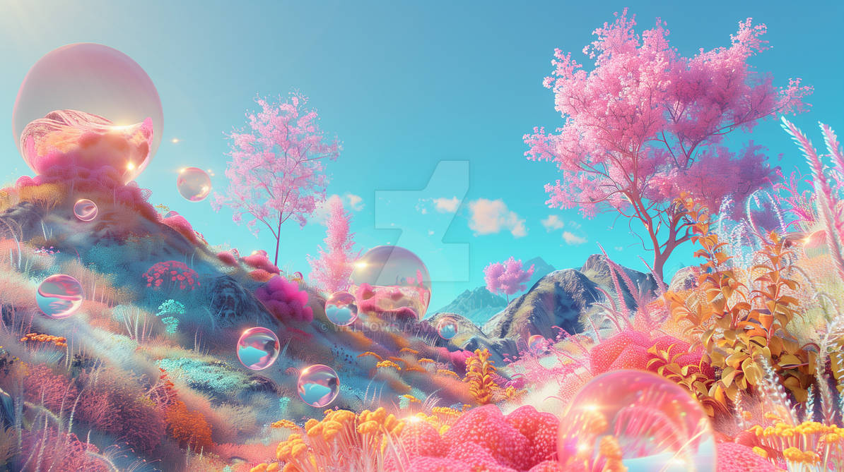 Bubblegum Landscape By Wellowr Wallpaper
