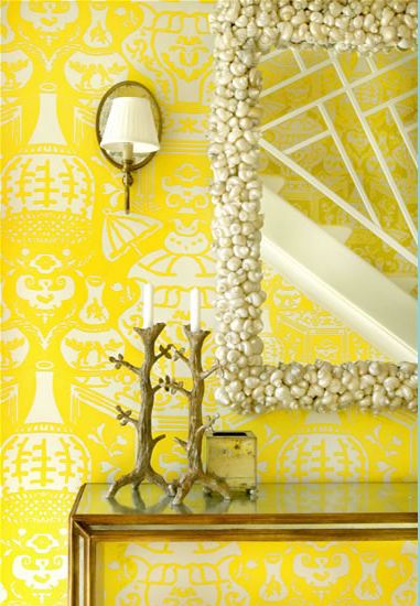 Yellow Wallpaper Foyer Meg Braff Interiors