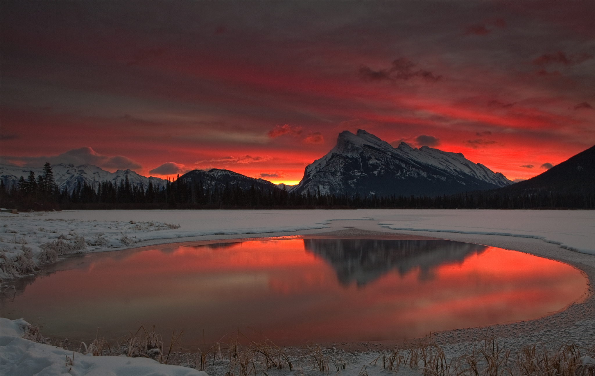 Mountain Lake Snow Sunrise Winter Wallpaper Landscapes