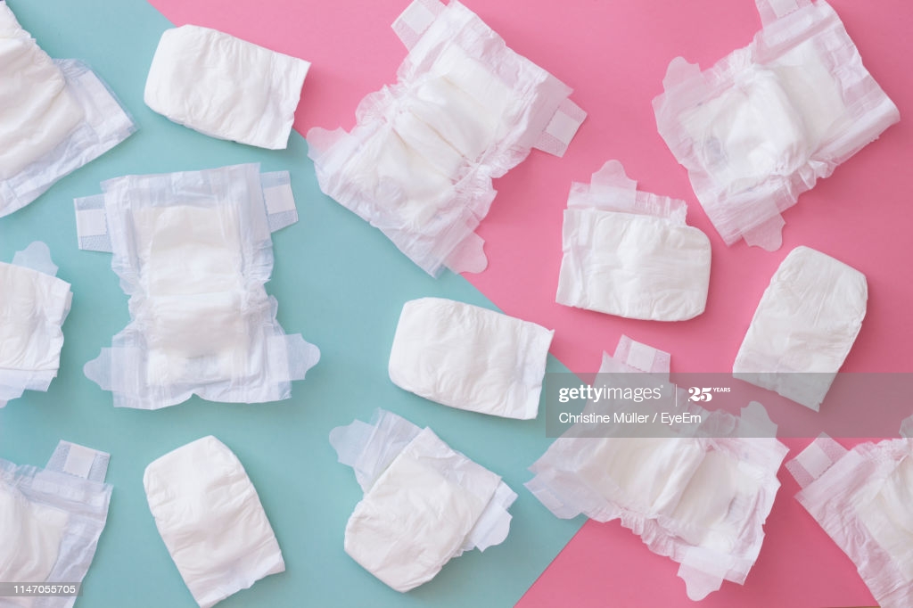 High Angle Of Diapers Over Colored Background Res Stock